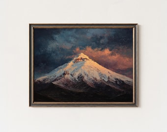 Pintura del atardecer en el volcán Cotopaxi: Arte paisajístico de los Andes ecuatorianos