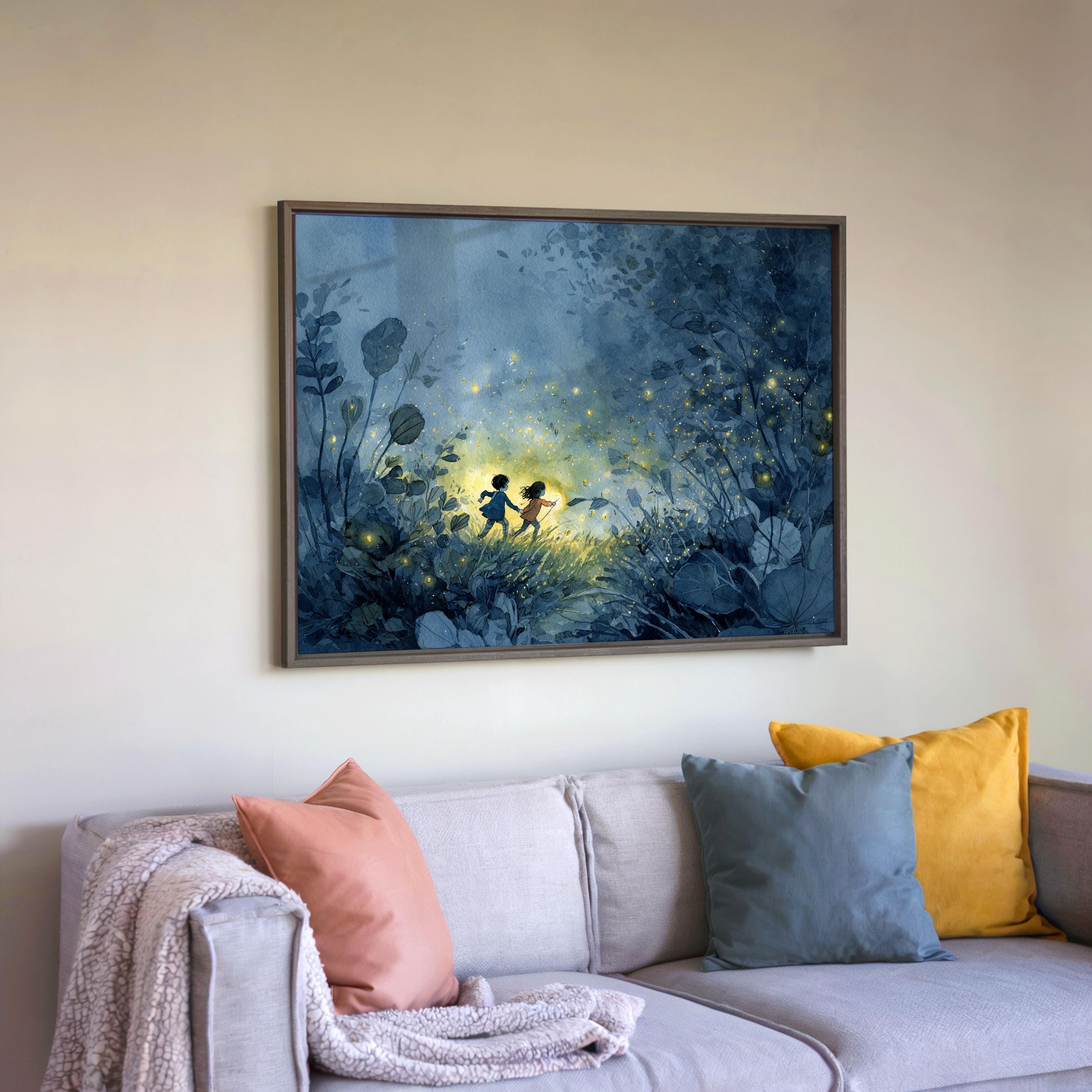 蛍の版画：気まぐれな子供の夜の森の絵画 - Etsy 日本