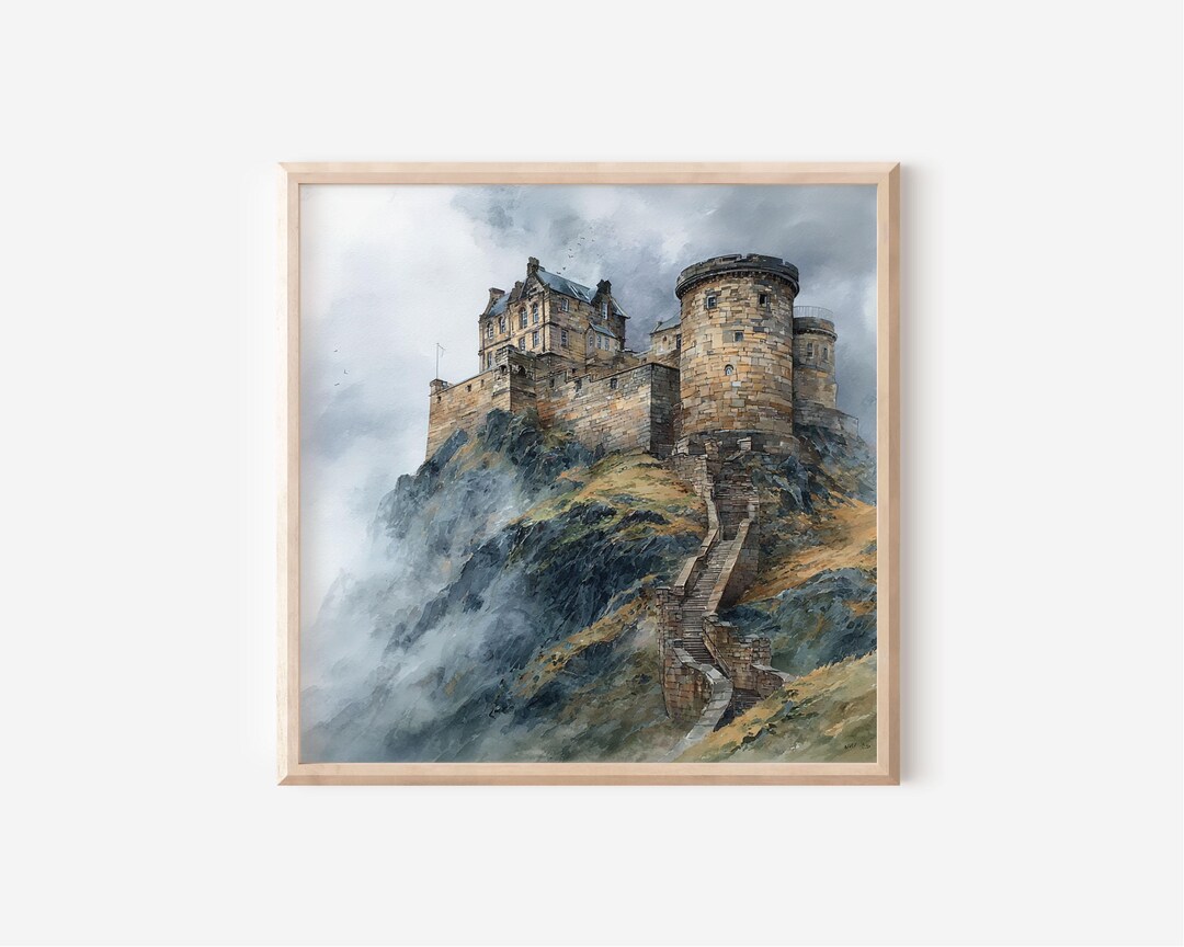Edinburgh Castle Stairway Print, Scotland Watercolor Landscape Wall Art ...