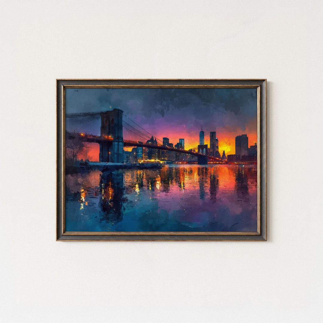 Brooklyn Bridge Sunset Art Print: New York City Skyline Reflections - Etsy