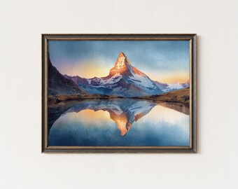 Matterhorn Mountain Print: Switzerland Alpine Lake Reflection Art