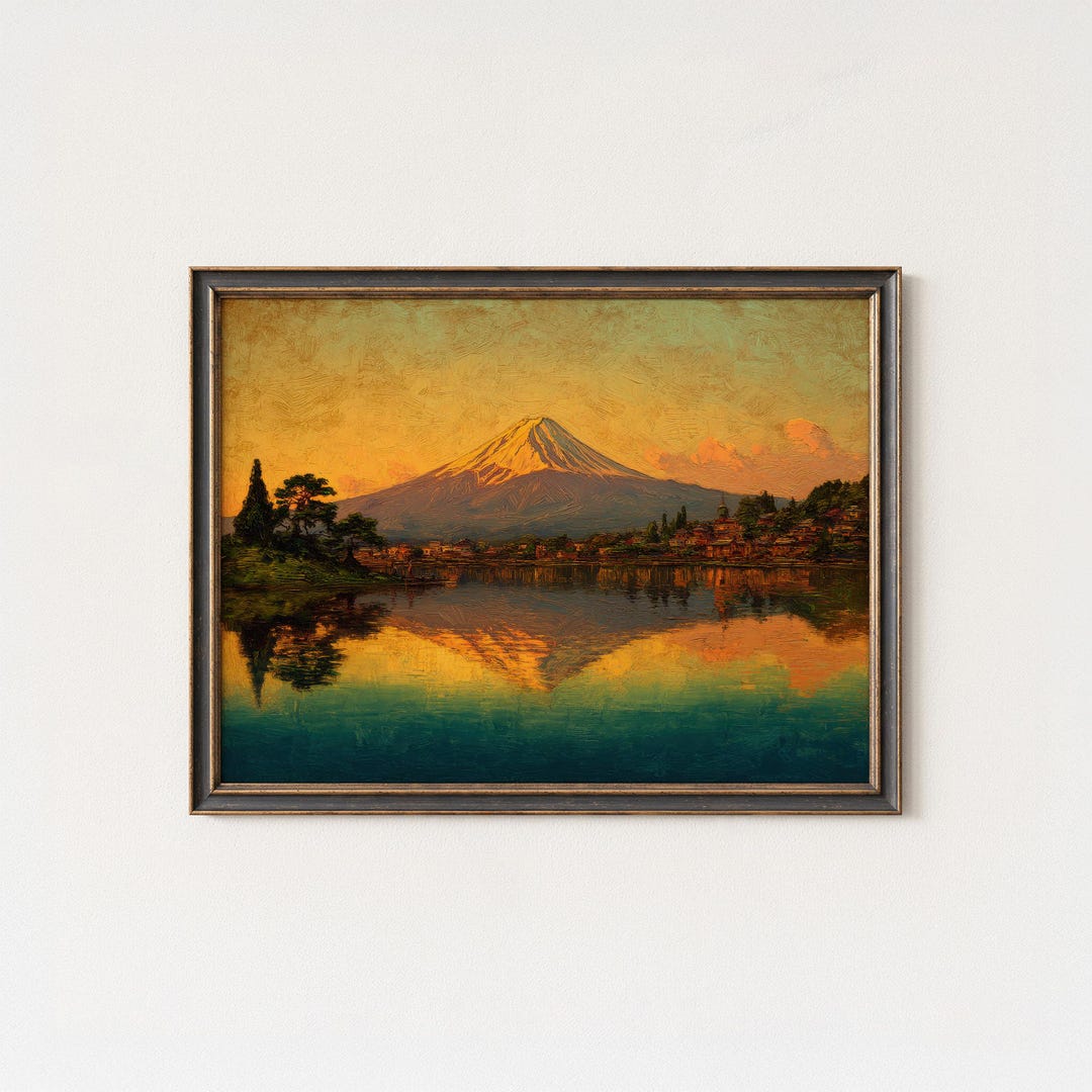 Sunset Mount Fuji Print: Japanese Golden Mountain Lake Art - Etsy