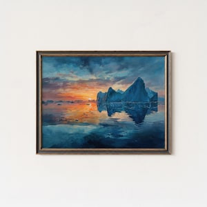 Greenland Arctic Seascape Painting: Disko Bay Iceberg Sunset Art Print
