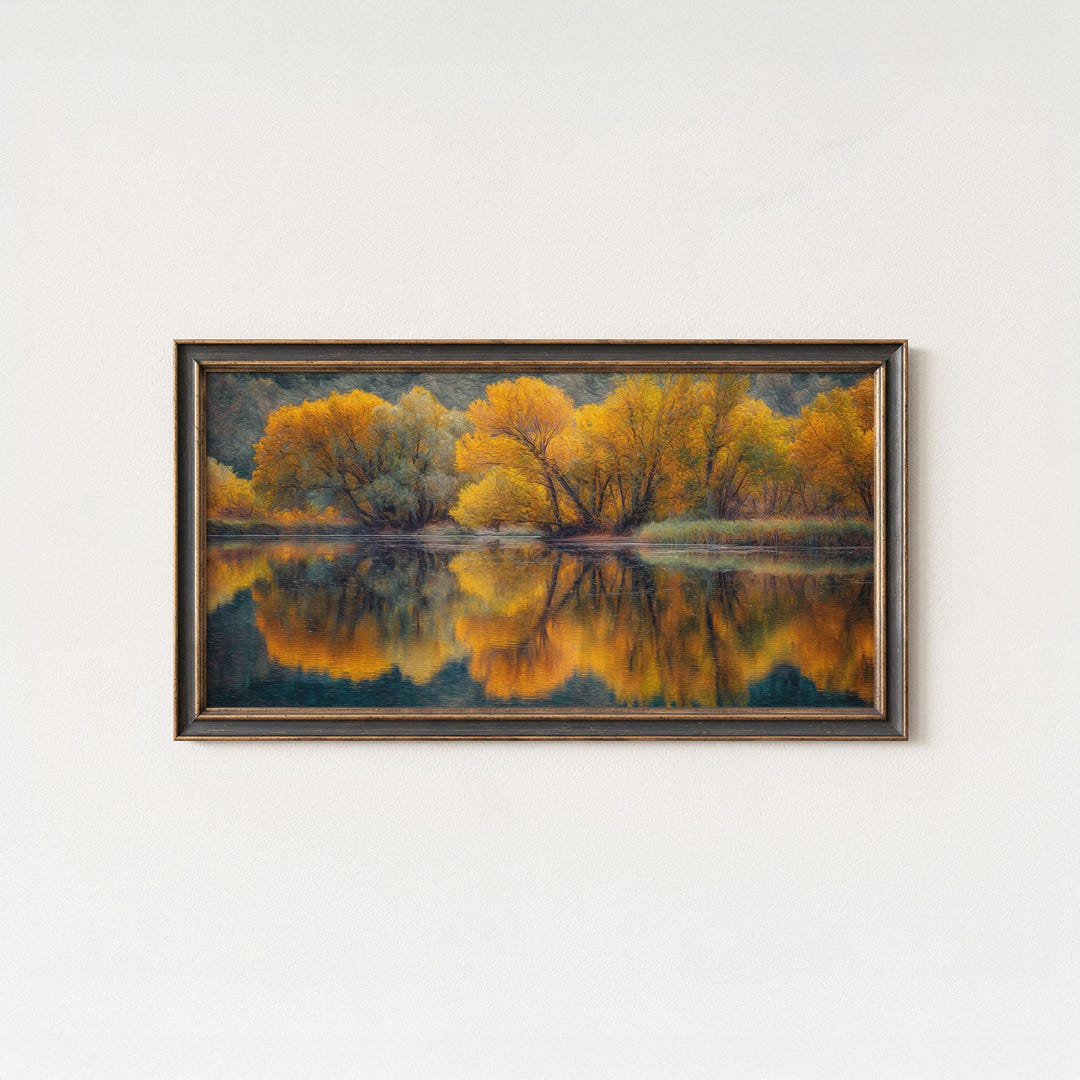 Golden Autumn Lake Reflection Art Print: Tranquil Forest Landscape - Etsy