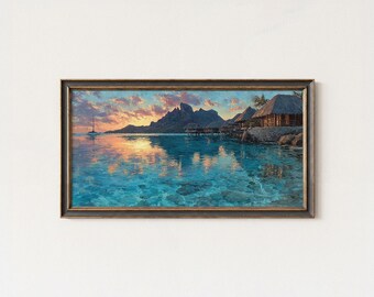 Bora Bora Impasto Oil Painting: Tahiti Seascape Canvas Art (14x18