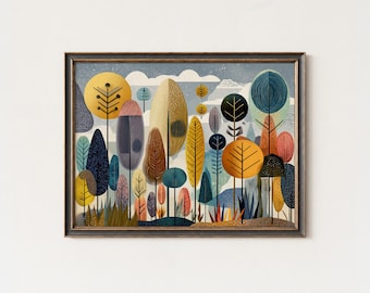 Abstract Forest Art Print: Mid-Century Modern Geometric Trees