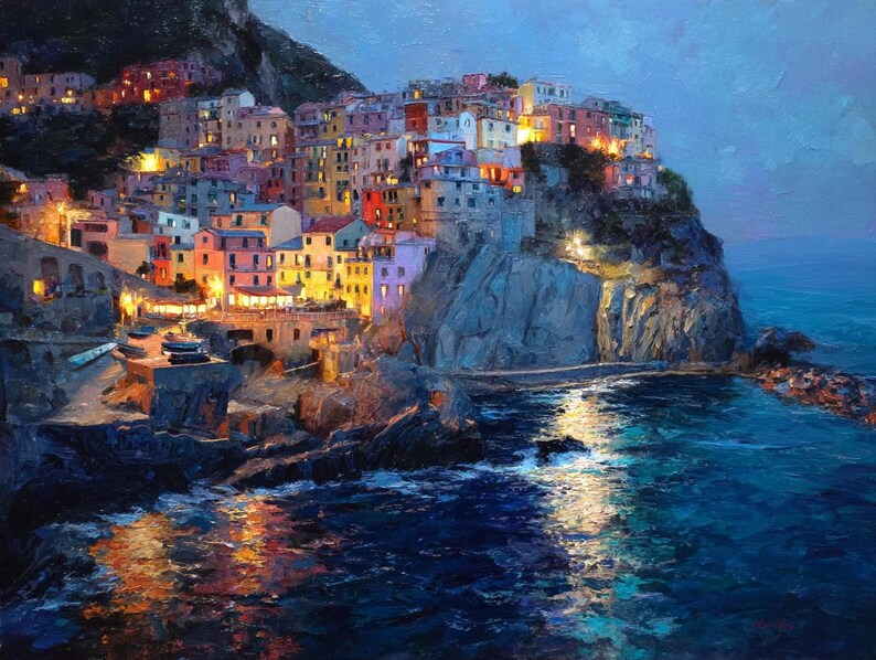 Cinque Terre Oil Painting Print Set: Italy Coastal Village Wall Art ...