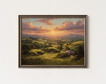 Hobbiton Print: New Zealand Shire Landscape, Storybook Decor