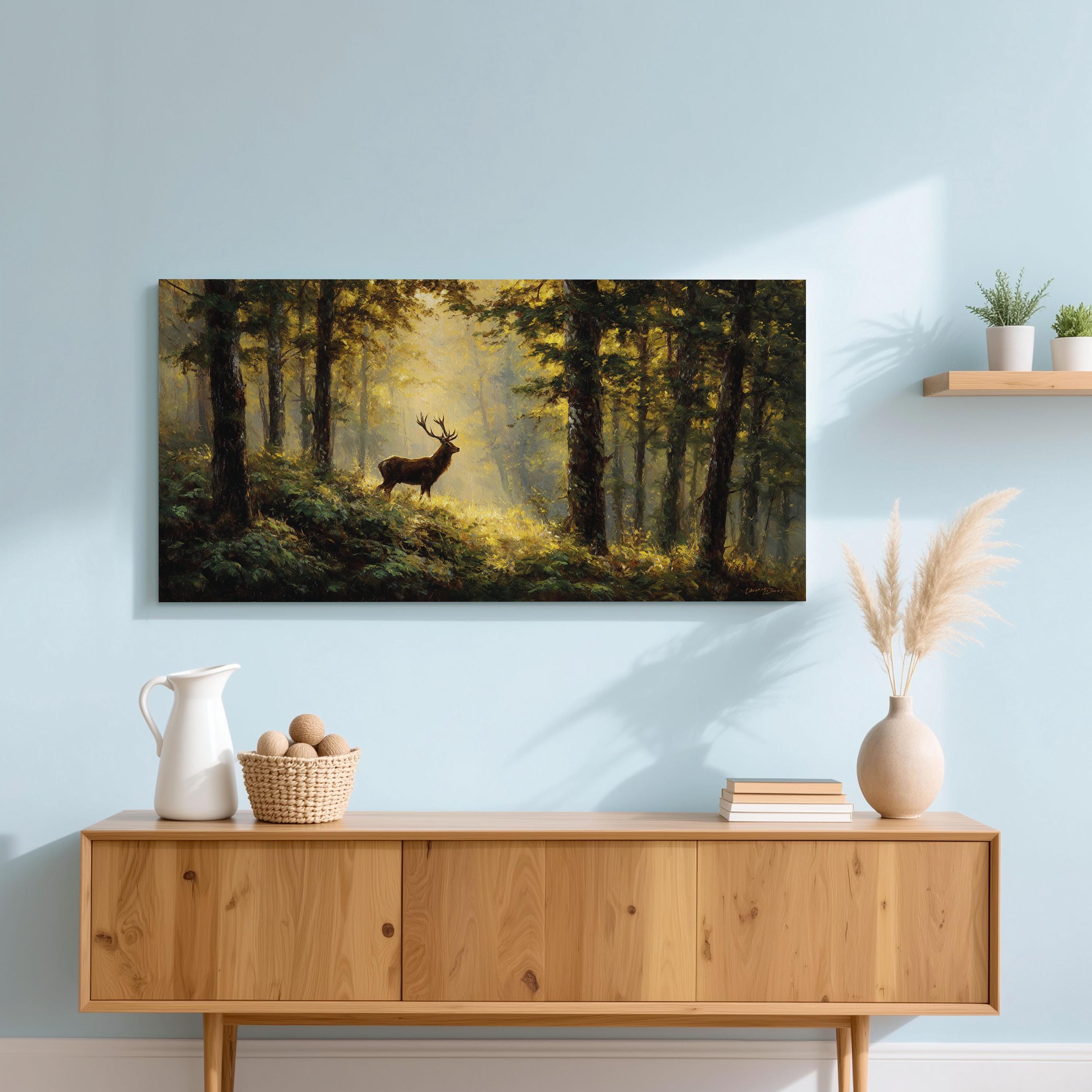 Deer in Misty Forest Canvas Print – Tranquil Woodland Wall Art - Etsy