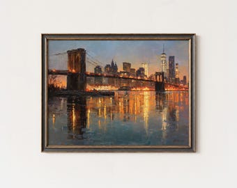 マンハッタンの都市景観の絵画アートプリント、油絵のニューヨークの