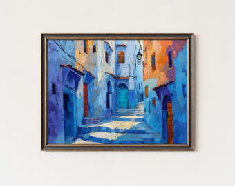 Chefchaouen Morocco Art Print: Blue City Street Painting