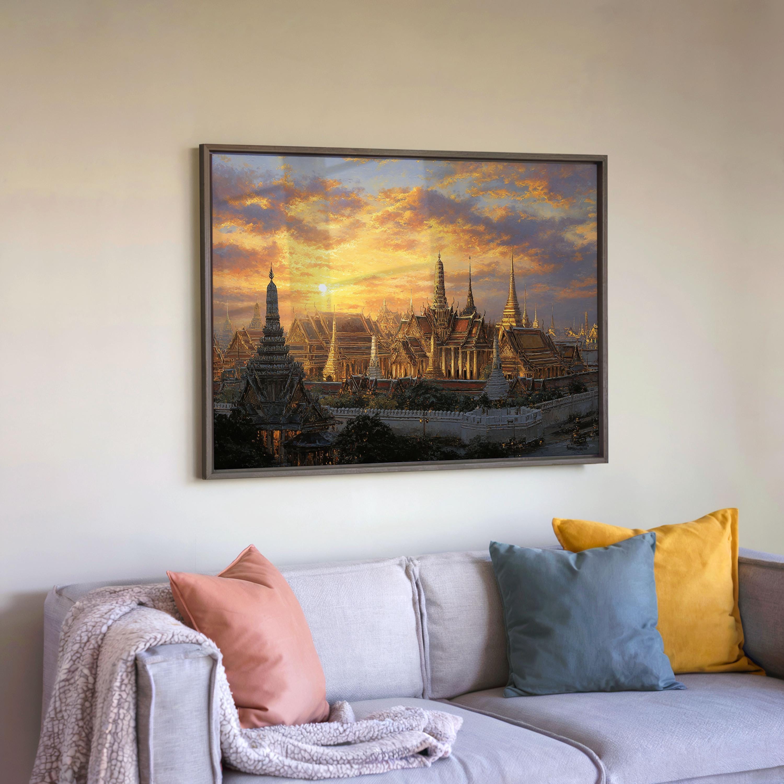 Bangkok Grand Palace Wall Art | Thailand Temple Sunset Oil
