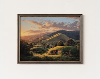 Lámina de paisaje de Hobbiton: arte de la comarca neozelandesa, decoración pastoral