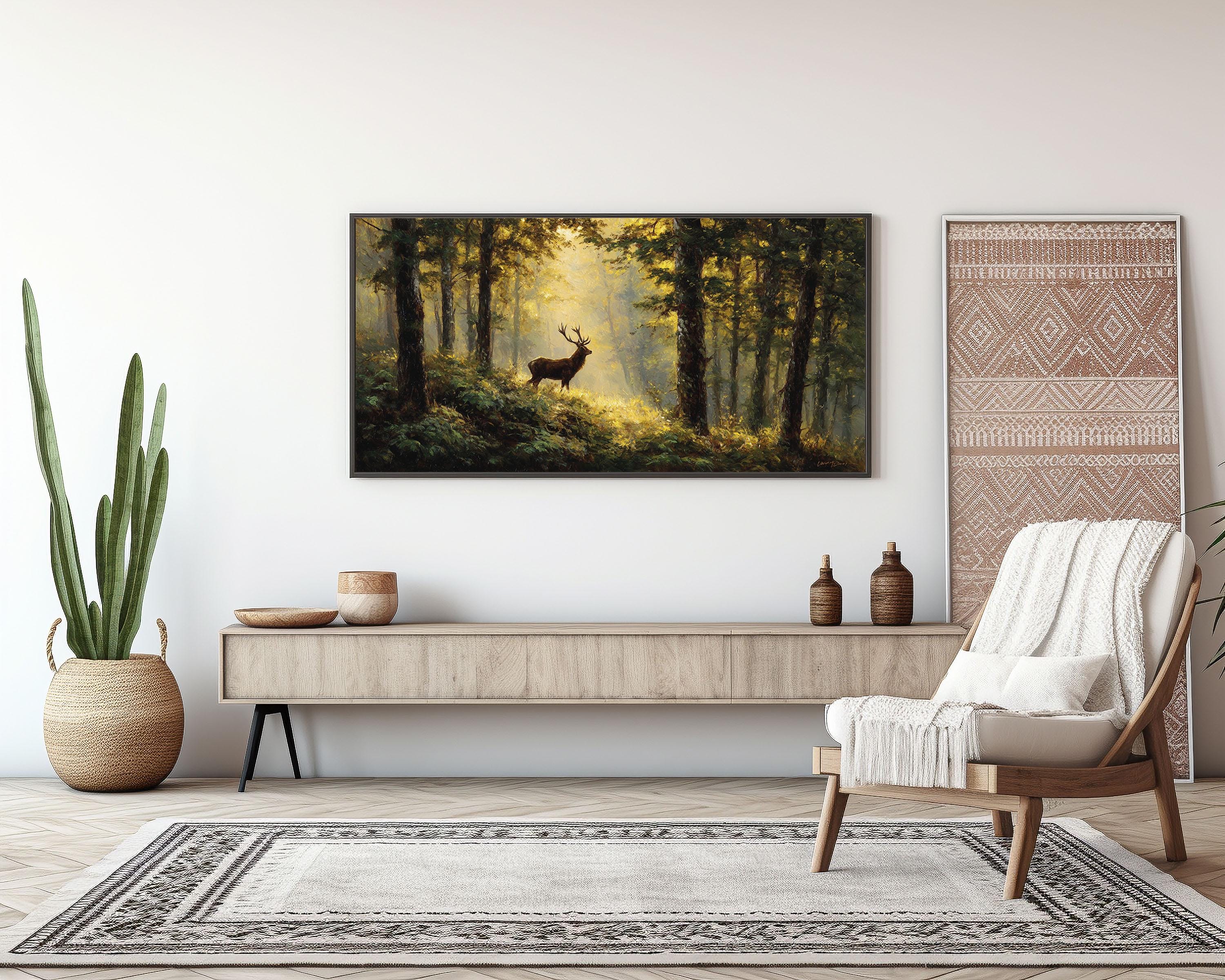 Deer in Misty Forest Canvas Print – Tranquil Woodland Wall Art - Etsy