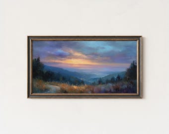 Twilight Mountain Sunset Kunstdruck: Traumhafte Landschaftsmalerei