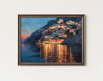アンティークの大型オランダ風景油絵、サイン入りアート作品