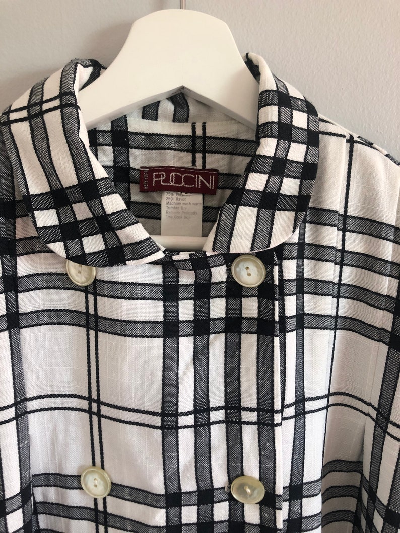 Vintage 80/'s Black and White Plaid Dress or Duster