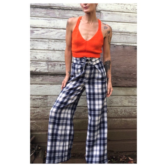 Vintage Woven Plaid High Waisted Wide Leg Trousers