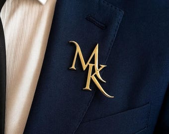 Custom Initial Lapel Pin Brooch, Enamel Letter Pin, Groom & Groomsmen Wedding Gift