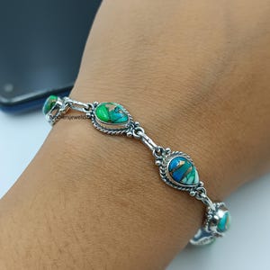 Pulsera de turquesa y dalia pavo real, pulsera apilable, regalo único para ella, piedra preciosa natural, pulsera hecha a mano, pulsera elegante para San Valentín,
