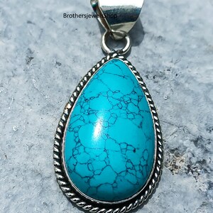 Colgante de turquesa natural, collar de lágrima de plata de ley hecho a mano, regalo de joyería bohemia curativa, colgante de plata de ley 925