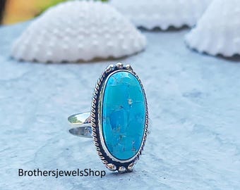 Turquoise ring Kingman: sterlingzilveren edelsteen, boho-sieraden