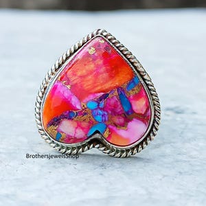 925 Sterling Silver Ring, Gemstone Ring, Pink Oyster Turquoise Ring, Jewelry For Women, Charismas Gift For Her, Wedding Gift,AnniversaryGift