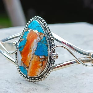 Oyster Copper Turquoise Bangle, 925 Sterling Silver Cuff Bangle, Handmade Boho Gemstone Jewelry, Gift For Her, December Birthstone, Bangle