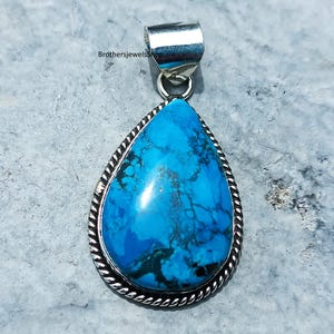 Colgante de turquesa de matriz profunda natural, colgante de plata de ley 925, collar de plata de ley con forma de lágrima hecho a mano, joyería de piedra curativa bohemia.