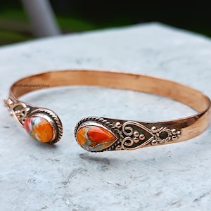 Oyster Copper Turquoise Bangle Bracelet , 925 Sterling Silver Cuff Bangle, Solid Copper Gemstone Jewelry, Handmade Vintage Style Cuff
