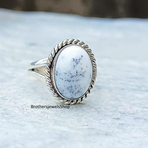 Dendritic Agate Ring, 925 Sterling Silver Ring, Gemstone Handmade Ring, Charismas Gift For Her, Dendritic Agate Jewelry, Silver Band Ring,