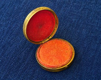 Vintage 1940s Coty Air Spun Rouge Compact | Brass Tone Art Deco Vanity Makeup