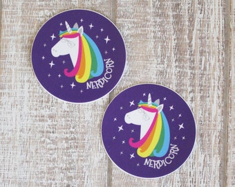 Geeky Nerdy Unicorn Nerdicorn Funny Rainbow Cute Vinyl Waterbottle Sticker | Gifts Under 5 Dollars