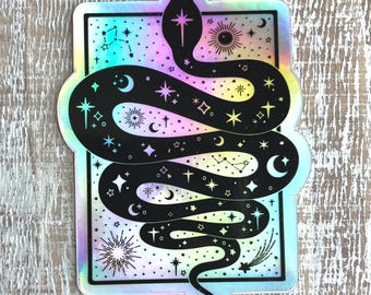Adesivo in vinile olografico a forma di serpente: arte rettile arcobaleno celeste