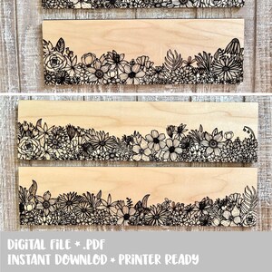 Listado personalizado DESCARGA INSTANTÁNEA: SVG Boceto Floral Flor Boho Boho Boda Despedida de Soltera Letrero Rectángulo Corte Láser Decoración Infantil