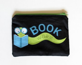 Bookworm Book Reading Library Zipper Bag Pouch Pencil Case | Gifts Under 15 Dollars