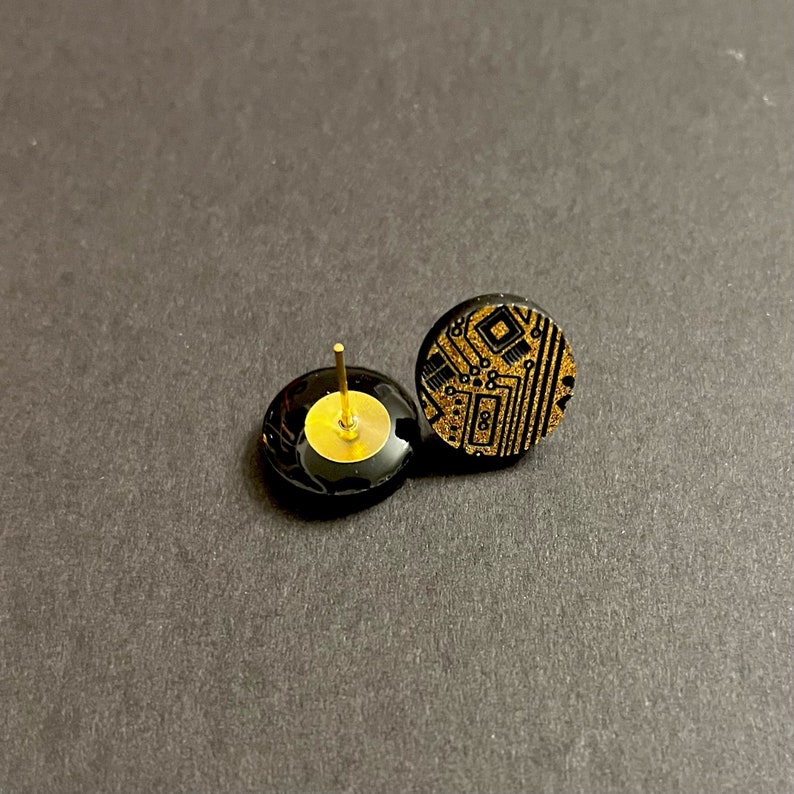 Nerd Geek Engineer Circuit Board Computer STEM Stud Earrings, Etched Multicolor Acrylic Jewelry, Lightweight Earrings Gifts Under 20 image 2