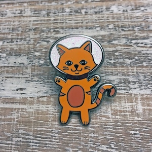 Astronaut Cat Hard Enamel Pin: Sparkle Glitter Space