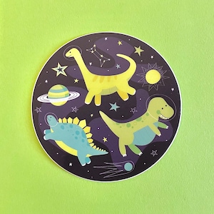 Astronaut Dinosaurier T-Rex Space Stars Rakete Nerdy Geeky Tier Prähistorisch Neon Niedlich Vinyl Wasserflasche Sticker | Geschenke unter 5 Dollar