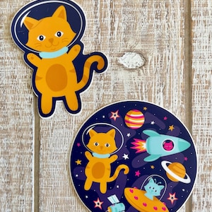 Weltraum Katze Kätzchen Haustier Astronaut Niedlich Kawaii Alien Tier Nerd Geek Wasserflasche Laptop Vinyl Aufkleber | Geschenke Unter 5 Dollar