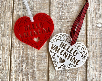 Hello Valentine Valentine’s Day Love Heart Pretty Lace Holiday Laser Cut Acrylic Ornament Gift Tag