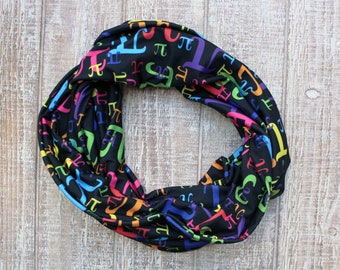 Pi Day Math Nerd Geek Teacher Colorful Rainbow Mathematics Knit Casual Infinity Scarf | Gifts Under 30 Dollars