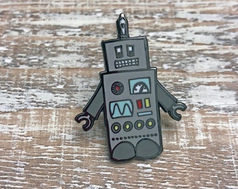 Nerdy Geeky Robot Tech Computer Cartoon Cute 1.25 Inch Hard Enamel Pin | Gifts Under 15 dollars