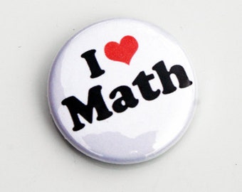 I Heart Math 1 Inch Pinback Button | Gifts Under 5 Dollars
