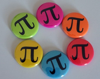 Colorful Neon Pi Nerdy Geeky Math 1" Pinback Button | Gifts Under 5 Dollars