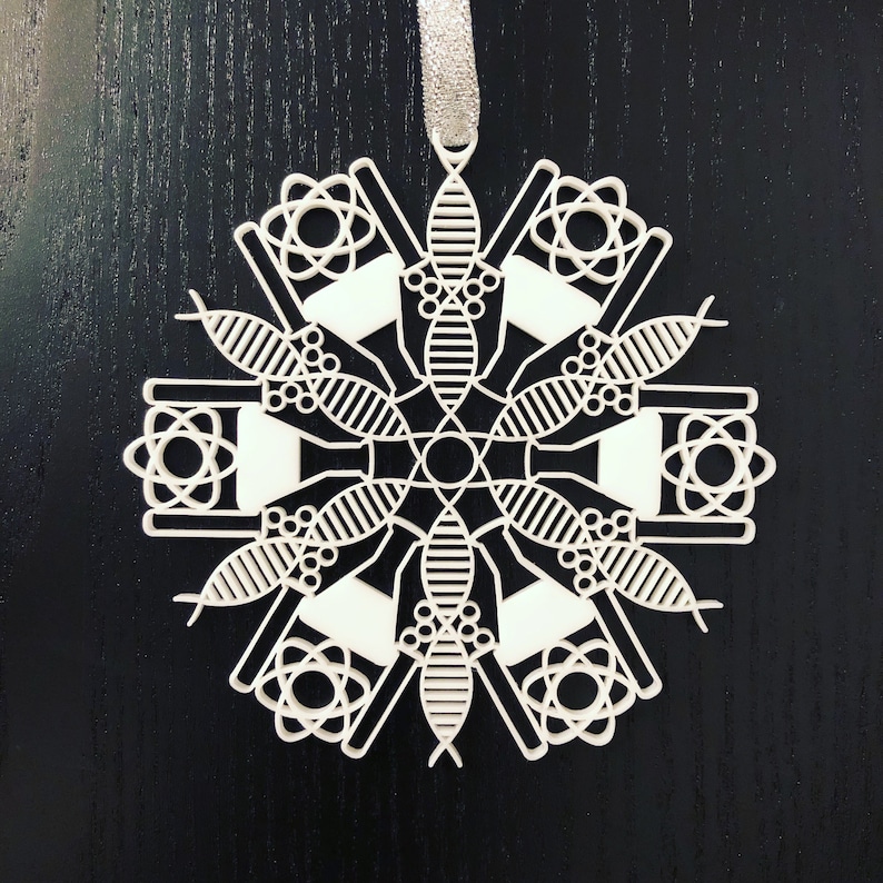 Science STEM Biology Chemistry DNA Snowflake Christmas Holiday Tree Laser Cut Acrylic Ornament image 1