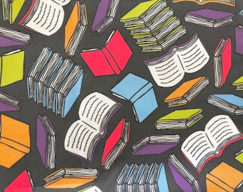 Colorful Books Library Reading Nerd Geek School Teacher College Cotton Fabric Fat Quarter