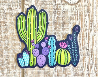 Neon Cactus Vinyl Sticker: Southwest Desert Plant Art
