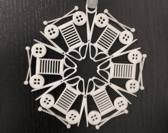 Sewing Seamstress Arts and Crafts Fabric Thread Snowflake Christmas Holiday Tree Laser Cut Acrylic Ornament