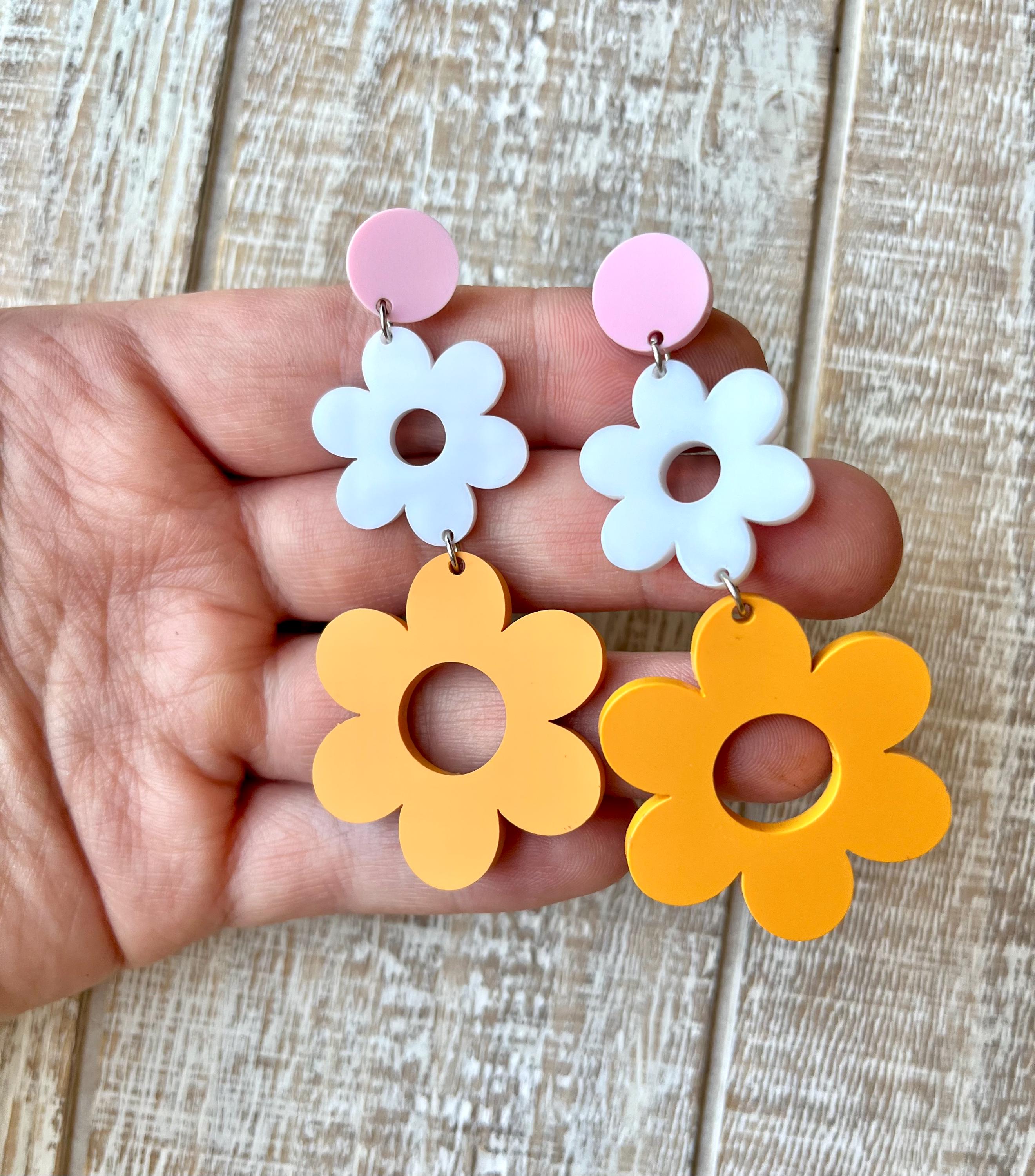 Orecchini pendenti a forma di fiore in acrilico, orecchini a forma di